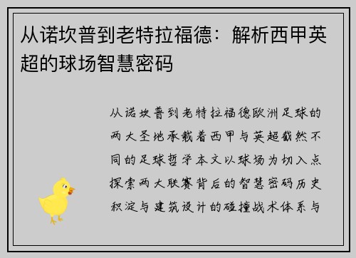 从诺坎普到老特拉福德：解析西甲英超的球场智慧密码